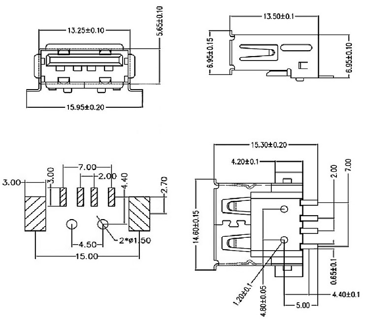 Роз'єм гніздо USB-A-G SMT 90°