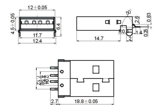 USB-A connector smd