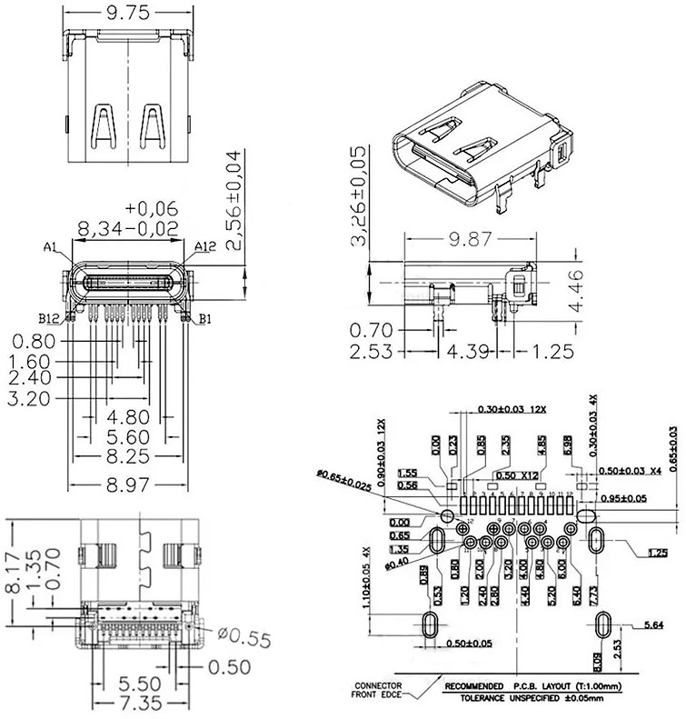 Роз'єм USB 3.1 Type-C гніздо на плату 24P DR SMT-DIP