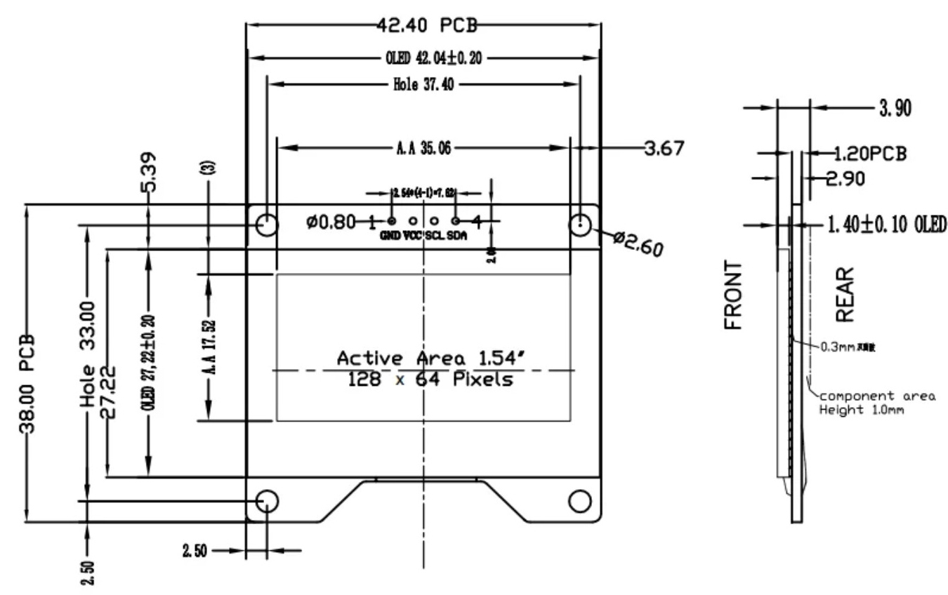 Дисплей OLED 128x64 1.54" I2C білий