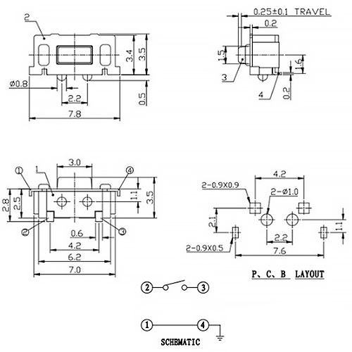 Кнопка тактова кутова SMD 3x6x3.5 мм.