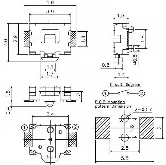 Кнопка тактова углова SMD 2.9x3.9 мм.