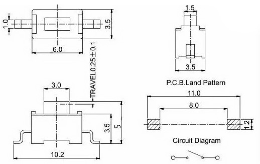 Кнопка тактова SMD 3x6x5 мм.