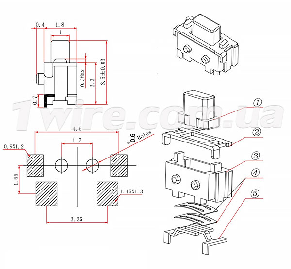 Кнопка тактова кутова SMD 2x4x3.5 мм.