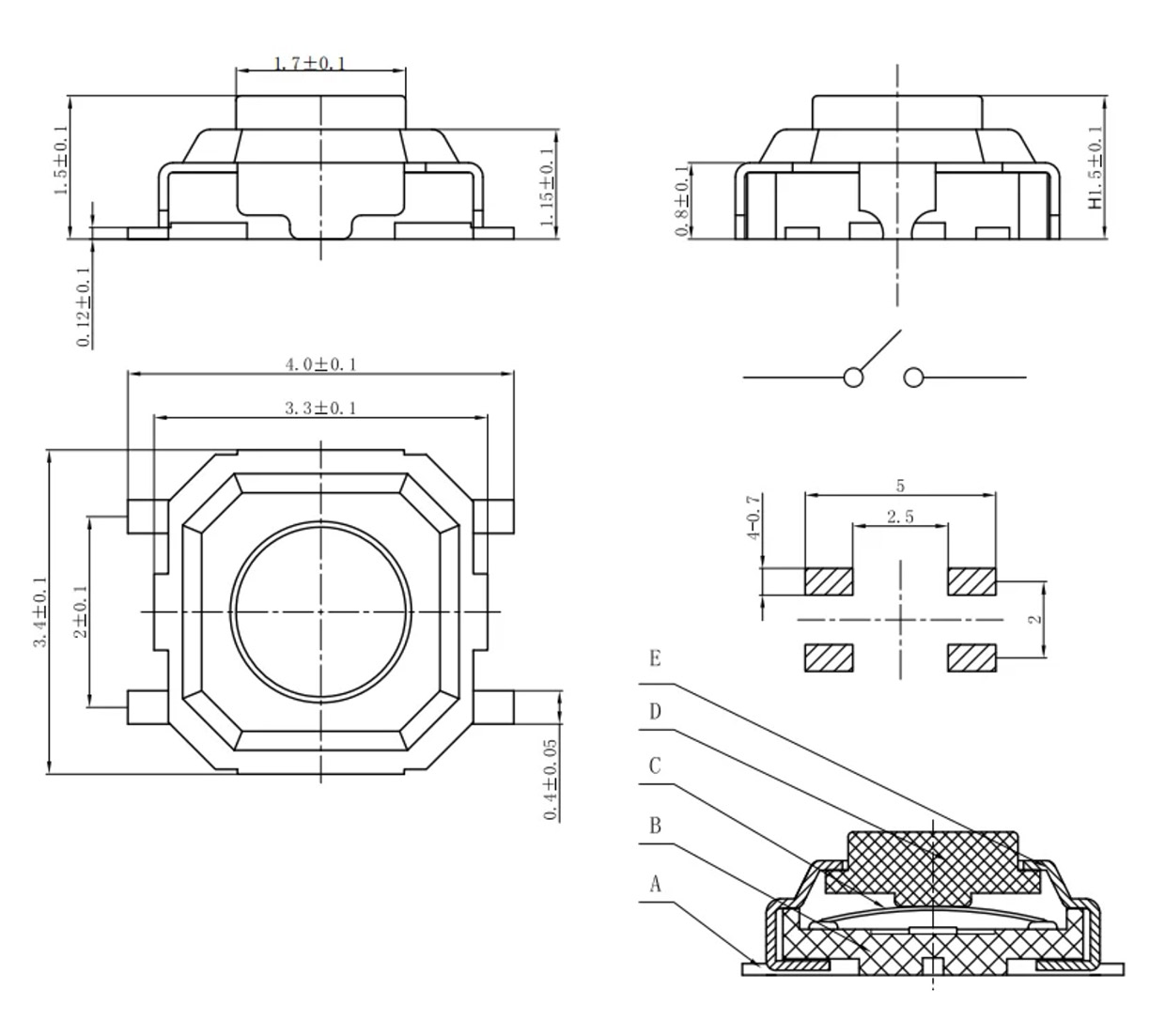 Кнопка тактова SMD 3x3x1.5 мм.