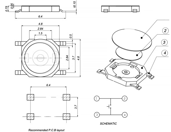 Кнопка тактова SMD 4x4x0.8 мм.